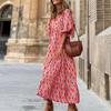 Women Floral Print Bohemian Long Dress Loose V-Neck Fashion Summer Beach Dress