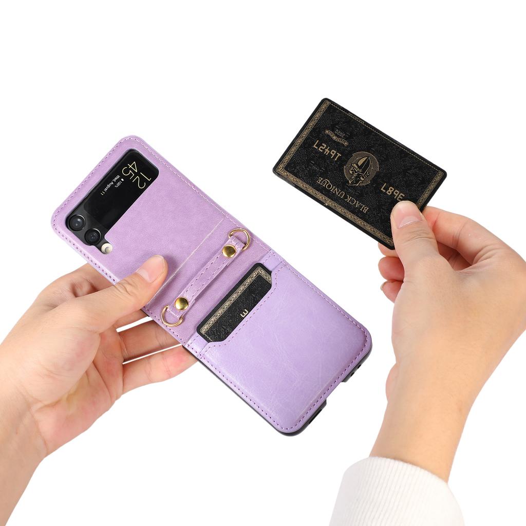 New Model Is Suitable for Samsung Z Flip6 Mobile Phone Case Folding Flip5 Crossbody Mobile Phone Leather Case Card Protection Case