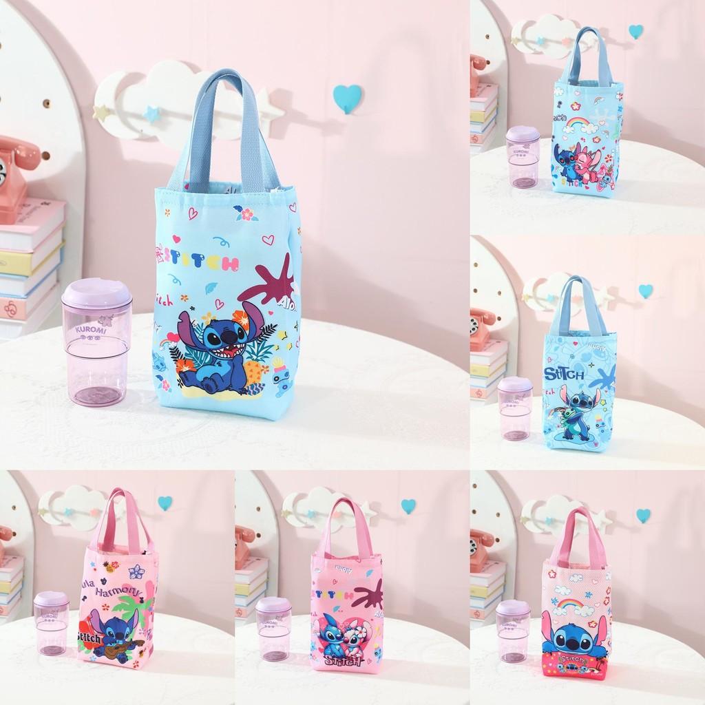 Stitch Print Canvas Insulated Cup Bag With Storage Pouch For Outdoor Use