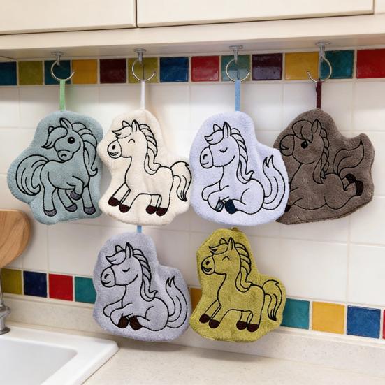 Tecknad Häst Handduk Tvättbar Absorberande Handduk Söt Ponny Handduk med Hängögla för Kök Badrum Heminredning
