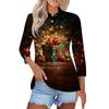 Women's Fashion Casual Button 3/4 Sleeve Vintage  Print Lapel Top