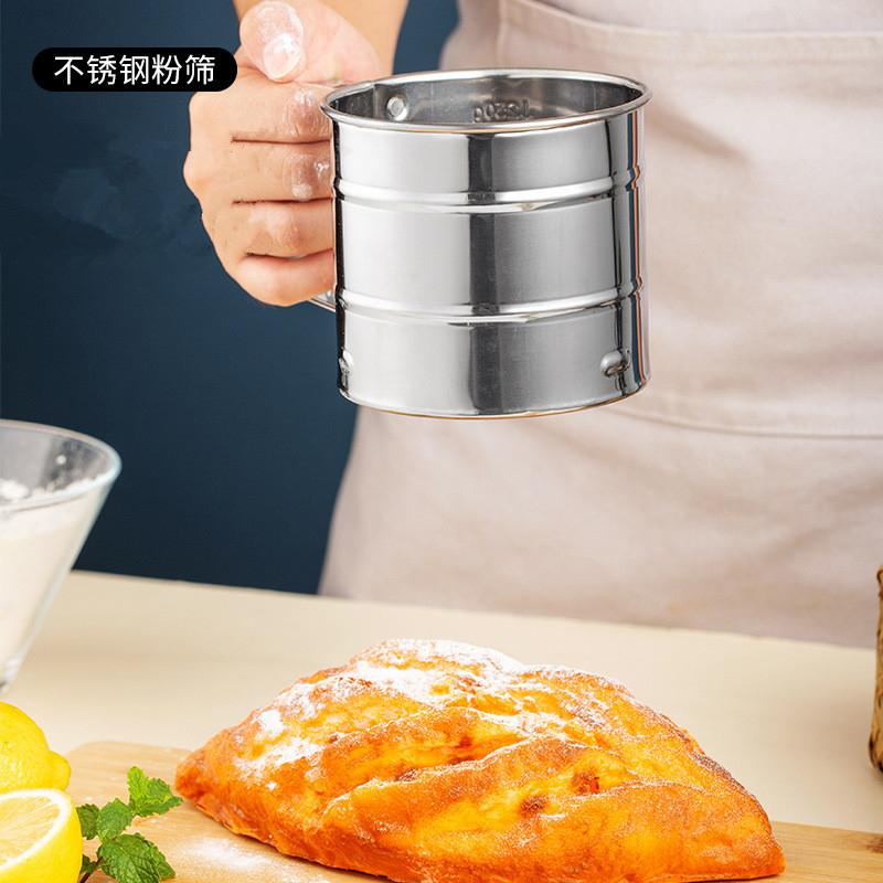 Semi-automatic Fine Mesh Flour Sieve Sifter with Measuring Scale Stainless Steel Icing Sugar Filter Cup Strainer Kitchen Baking