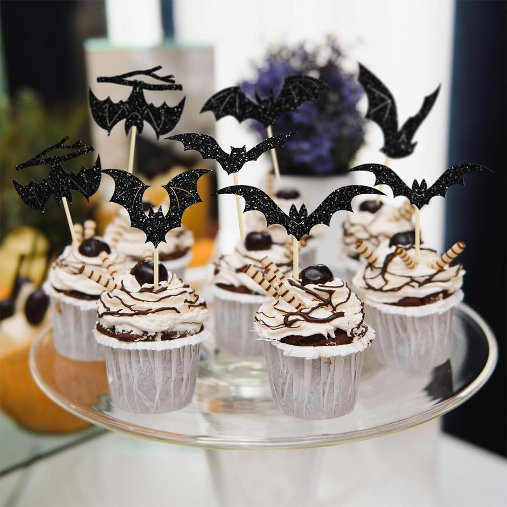 24pcs Halloween Cake Decoration Bat Birthday Cake Topper Halloween Birthday Party Cake Decoration Supplies Halloween Decoration
