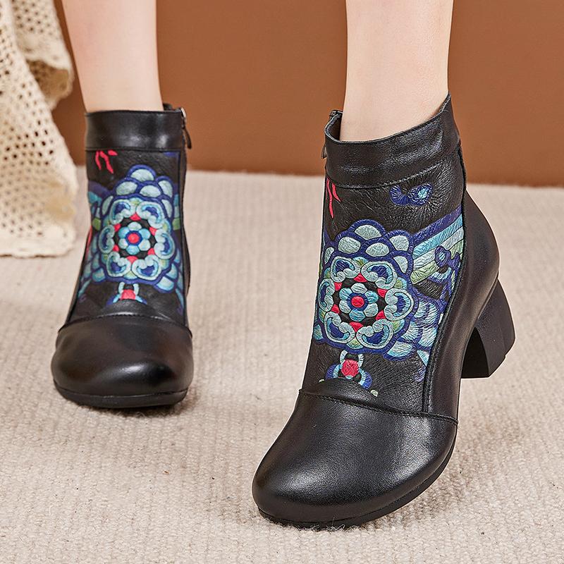 Fashion GKTINOO Autumn Winter Genuine Leather High Heels Ankle Boots For Women Boots Side Zipper Soft Comfortable Cow Leather Botas