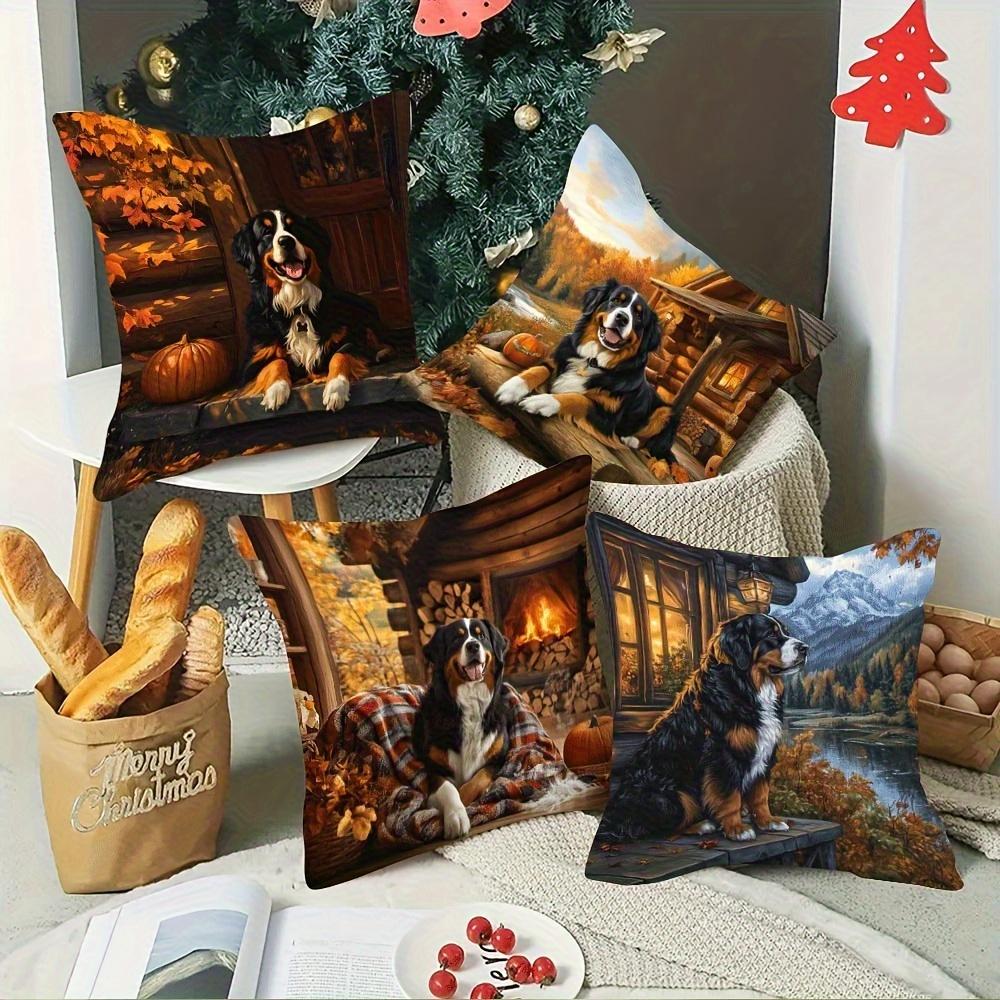 Bernese Mountain Dog Theme digital printing pillow cover Short plush Suitable living rooms bedrooms sofas throw cushion cover