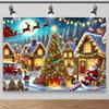 Weihnachtsdorf Fotografie Hintergrundtuch - Schneestadt Weihnachtsbaum und Weihnachtsmann Schlitten Szene