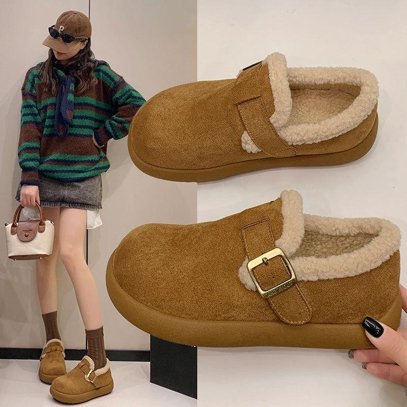 Leather and fleece women's thick-soled all-inclusive new autumn and winter plush heightening thickened cotton shoes snow boots