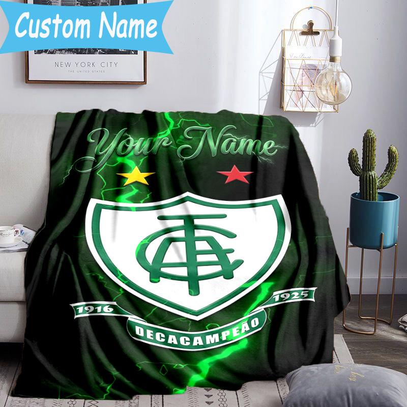 Custom Name America Club's Crest With Rabbit Flannel Blanket, Use for Birthday/Holiday Gift, Soft Blanket for Sofa/Bed/Camping/Office, Home Decor