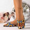 Summer Boho Sunflower Slides for Women, Square Toe Flat Sandals with Single Strap, Casual Flip Flops Matching Dresses