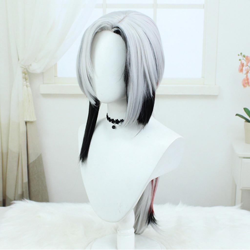17" / 31" Silver Straight Cosplay Wig with Silicone Scalp, Heat-Resistant Synthetic Hair for Fantasy Commander