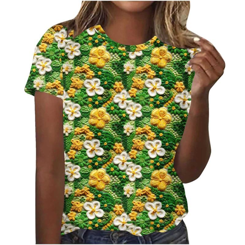 Summer Women's Short Sleeved Slimming Fashion T-shirt Women's Clover Animal Casual Print Shirt