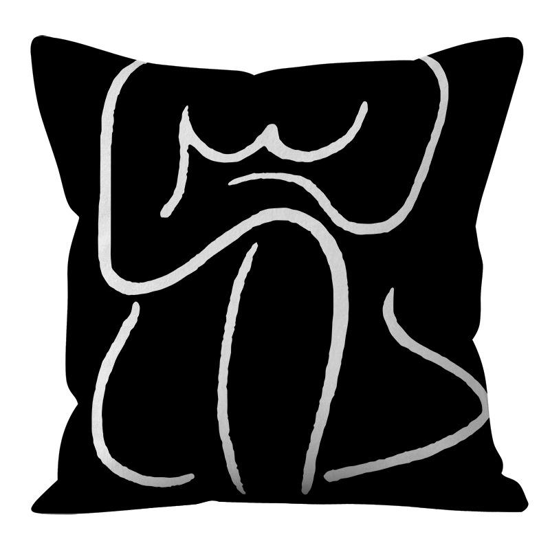 Nordic Ins Style Simple and Light Luxury Lines Black and White Plaid Pillow Case Pillow Lunch Break Pillow Sofa Cushion