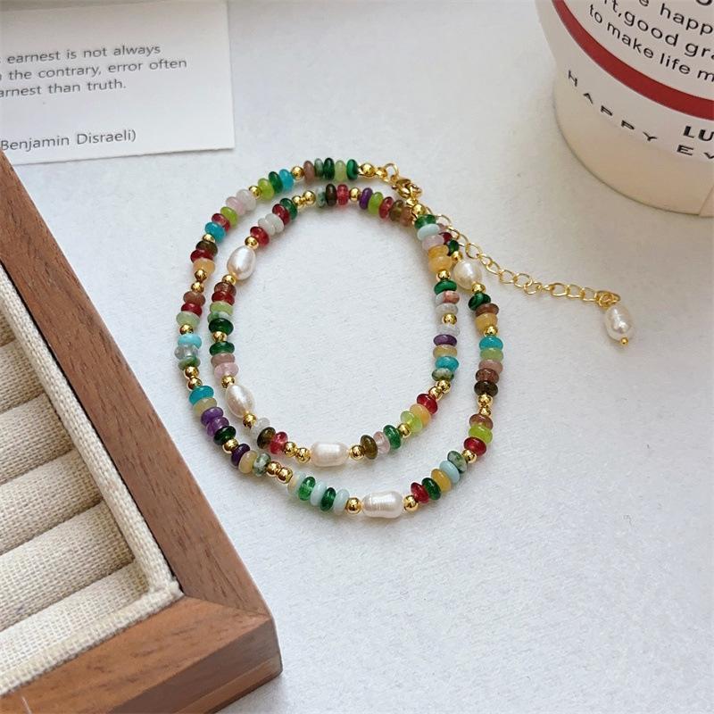 Natural Stone Necklace for Women. Colorful Glass Bead Sweater Style. Light Luxury, Niche, Versatile and High-end Collar Chain.