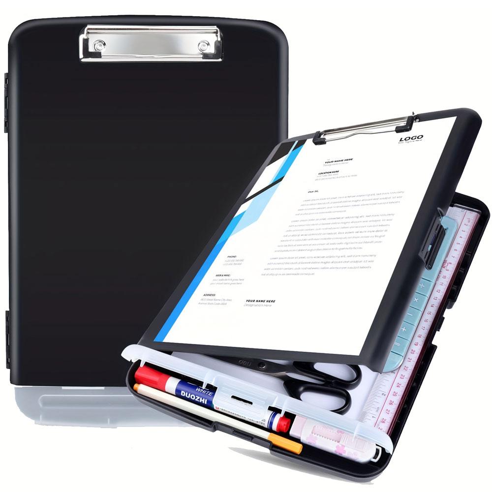 

1 шт. Многофункциональная двухслойная папка из полипропиленового пластика с отделением для хранения, слотом для ручки и зажимом для бумаги, легкая и портативная. чёрный