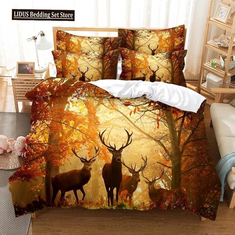 Elk Duvet Cover Set 3d Digital Printing Beautiful Wild Animals Comforter Cover For Kids Teens Polyester Bedding Set King Size