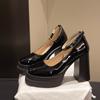 Fashion Comemore Women Pumps Fashion Chunky High Heels Shoes for Women Platform Round Head Shallow Mouth Sweet Mary Jane Single Shoes