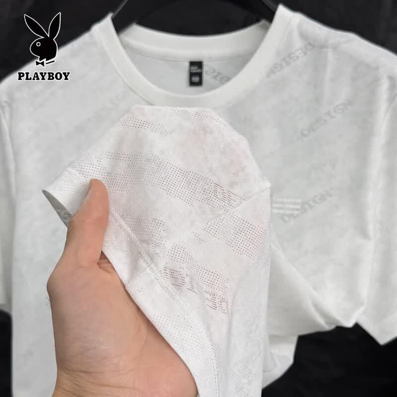 PLAYBOY Men's Mesh Cooling Ice Silk Short Sleeve T-Shirt