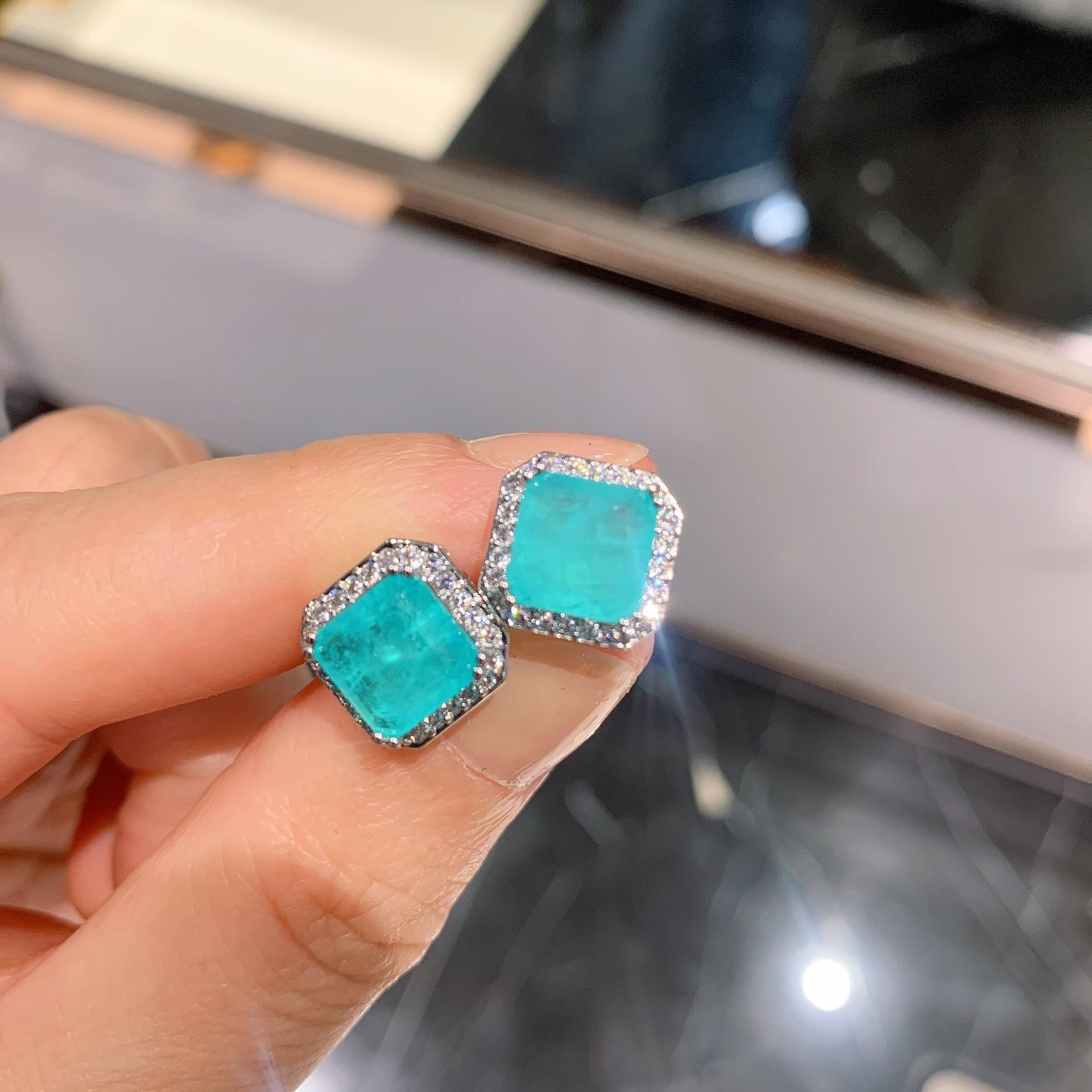 

Винтажные серьги для женщин с квадратными серьгами-пусетами из турмалина параиба, многоцветные кристаллы циркона, свадебные украшения для вечеринок