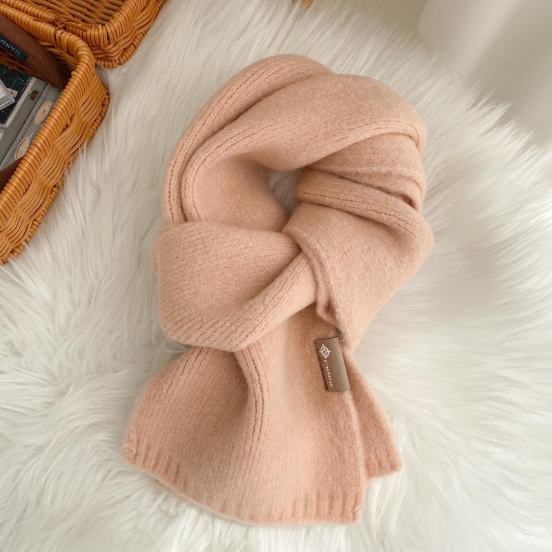 Age-reducing green wool knitted wool small scarf versatile student short women's winter scarf couple men