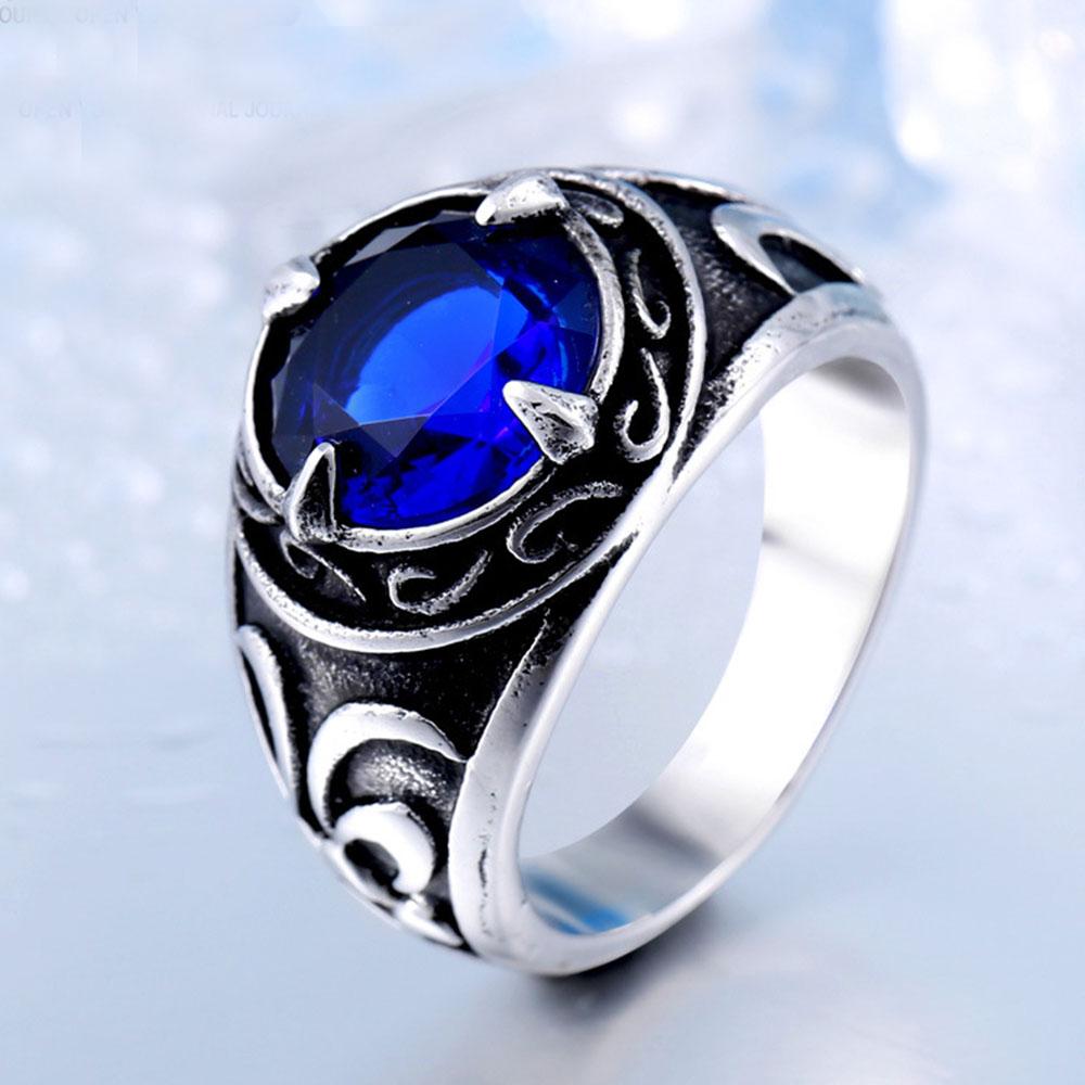 

European and American Vintage Stainless Steel with Blue Stone Carved Men s Ring Personalised Titanium Steel Ring 13