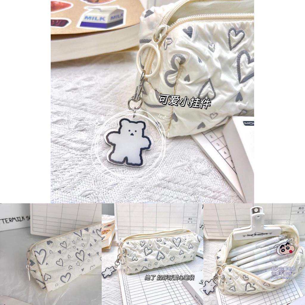 Korean Style Heart Embroidery Pencil Case With Polyester Material For Student Girls And Office Use