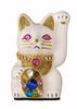 Glückskatze Schmuck Katze Mehrfarbig Linke Pfote erhoben Keramik Glückskatze Glücksbringer Feng Shui Ornament (S-SIZE Weiß) / _ Glückskatze (jwc_S Weiß)