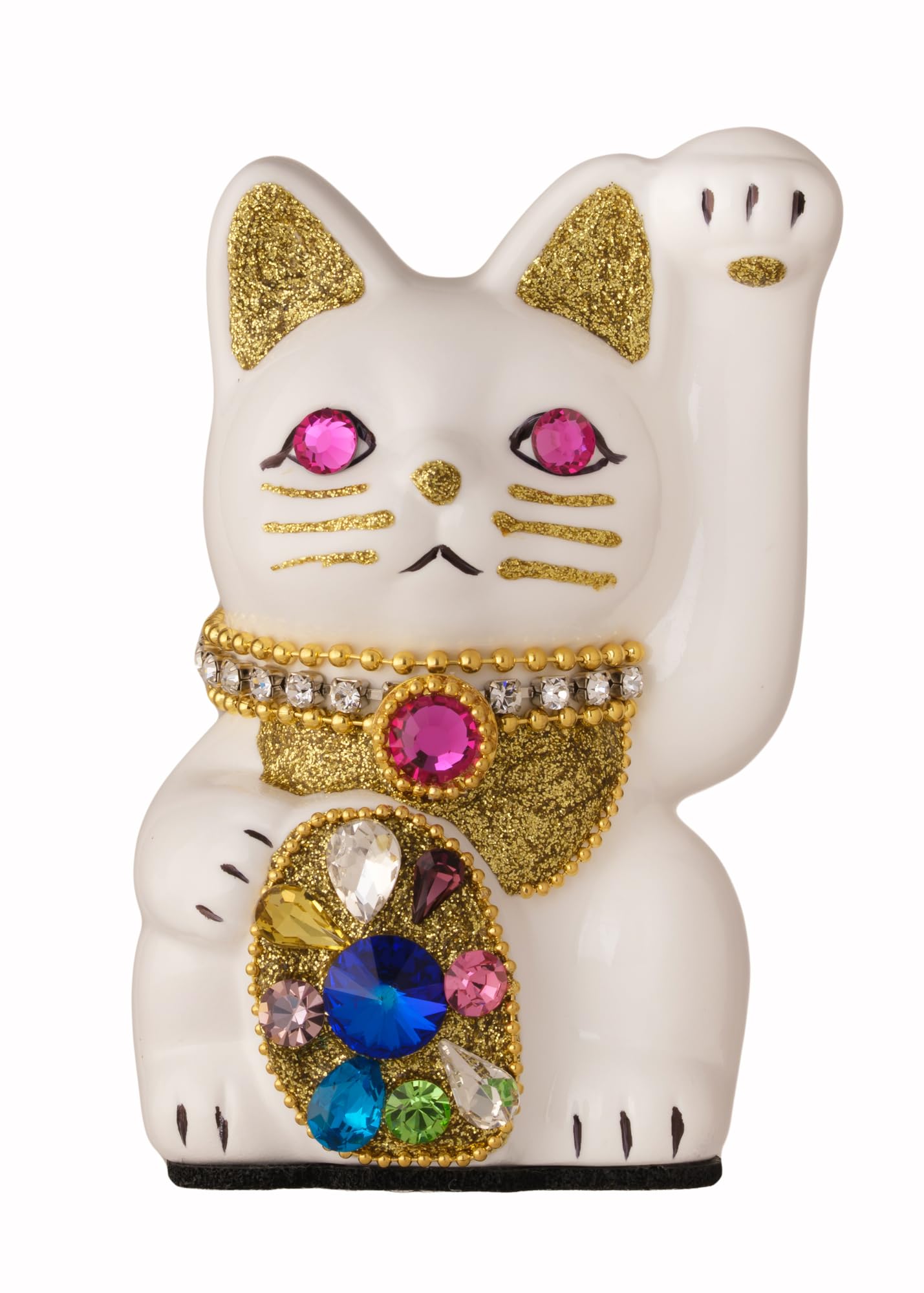 Lucky Cat Jewelry Cat Multicolor Left paw raised Ceramic Lucky cat Auspicious Feng Shui Ornament (S-SIZE White) / _ Maneki-neko (jwc_S White)
