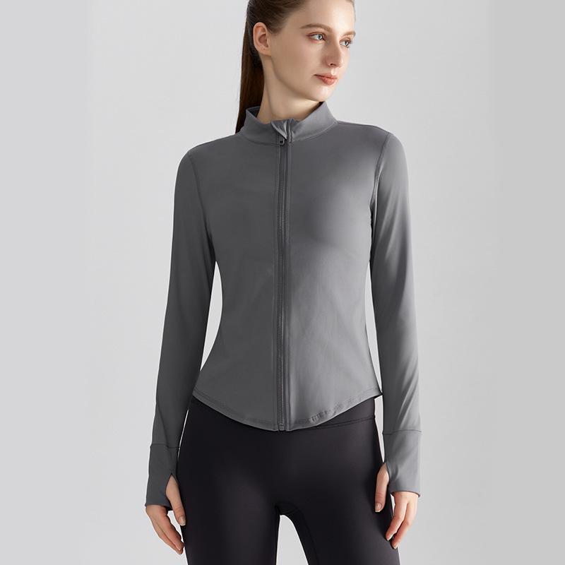 

Женская куртка для йоги LAHN: Воротник-стойка, Застежка-молния, Приталенный крой, Длинный рукав, Осенне-зимний фитнес-топ L