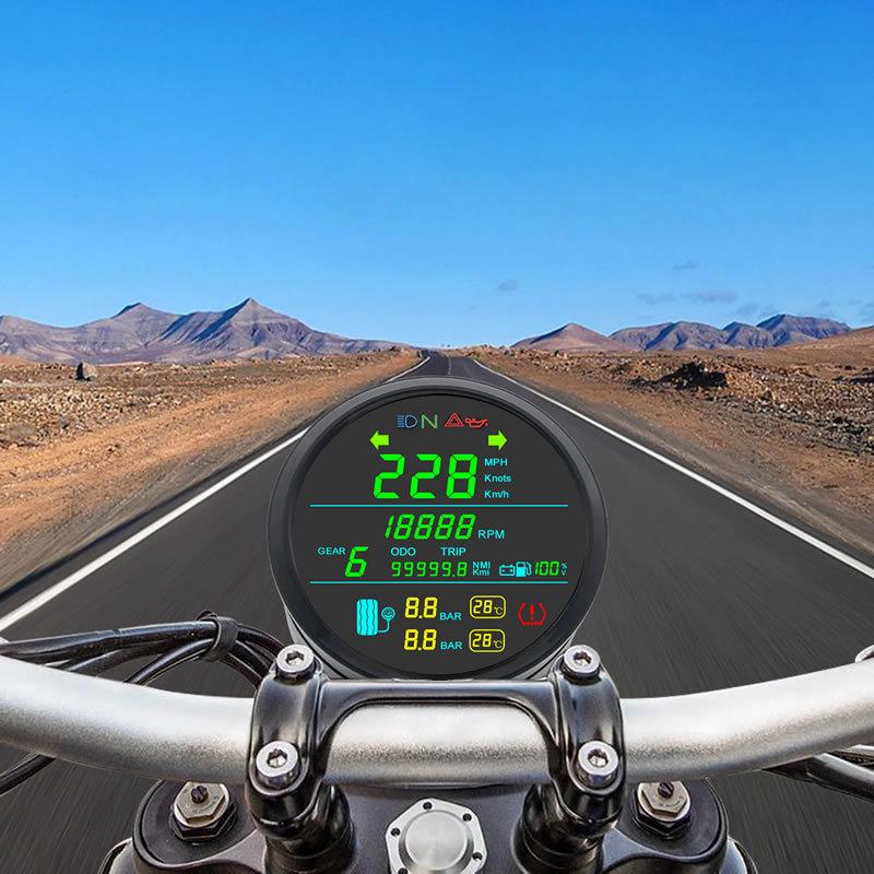 85mm Motorbike GPS Speedometer Tachometer & Fuel Gauge 0~99999 km/h Odometer 2 In 1 Motorcycle Tire pressure Gauge with Alarm