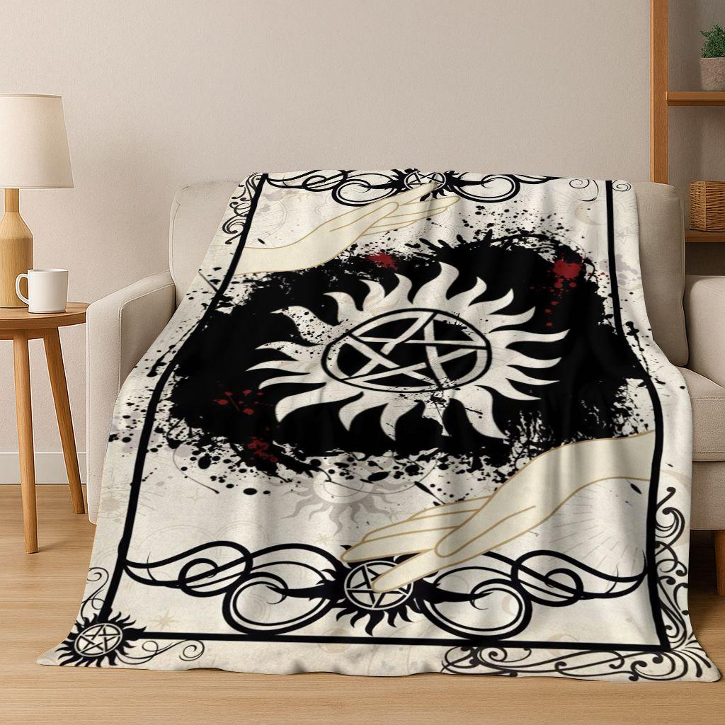SPN Supernatural Dean Sam Winchester Castiel Flannel Blanket,Cozy Soft Throw Blanket for Home Bedroom Bed Sofa Cover Kids Gift