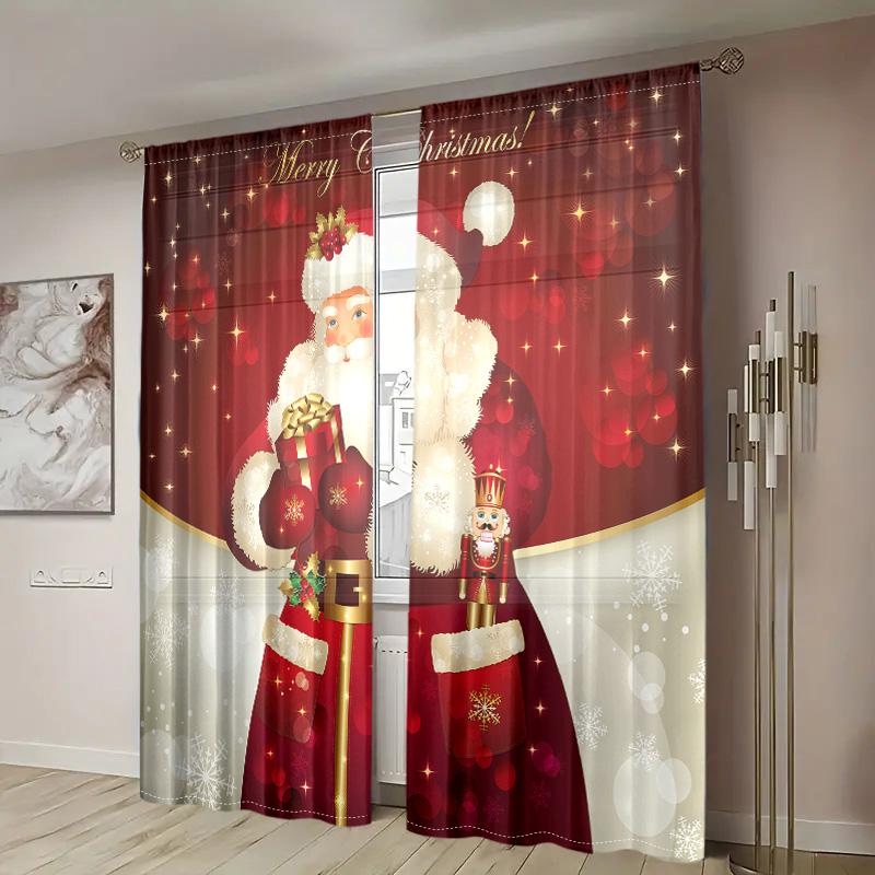 2 Stück, Fröhliche Weihnachten Weihnachtsmann Schneeflocken Vorhänge -30% Verdunkelung - geeignet für Wohnzimmer, Schlafzimmer, Küche, Heimdeko