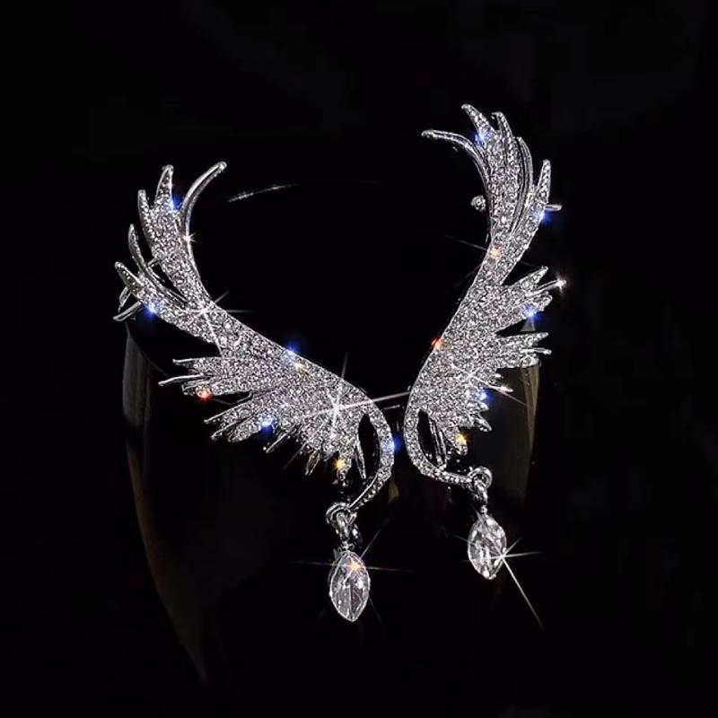 Simple Alloy Long Wing Stud Temperament Feather Earrings Silver Wings Shape Elf Ear Cuff Earrings Jewelry Accessories Gifts