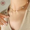 Style Flat Chain Personalized Freshwater Pearl Splicing Chain Necklace Titanium Steel Gold-Plated Collarbone Chain