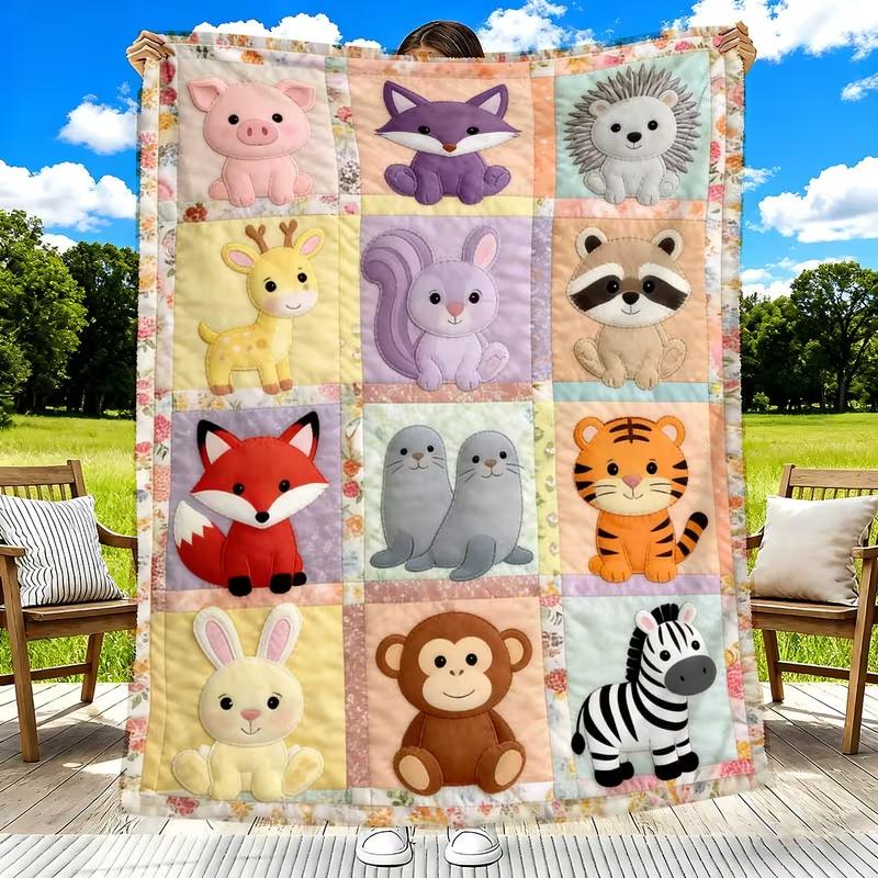 Ultra-Soft Farm Animal Print Throw Blanket - Cozy Cow, Pig, Sheep & Chicken Design Warm Plush for Couch, Bed All-Season Comfort