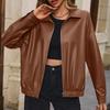 Casual short long sleeves, zipper PU locomotive leather jacket, lapel jacket top