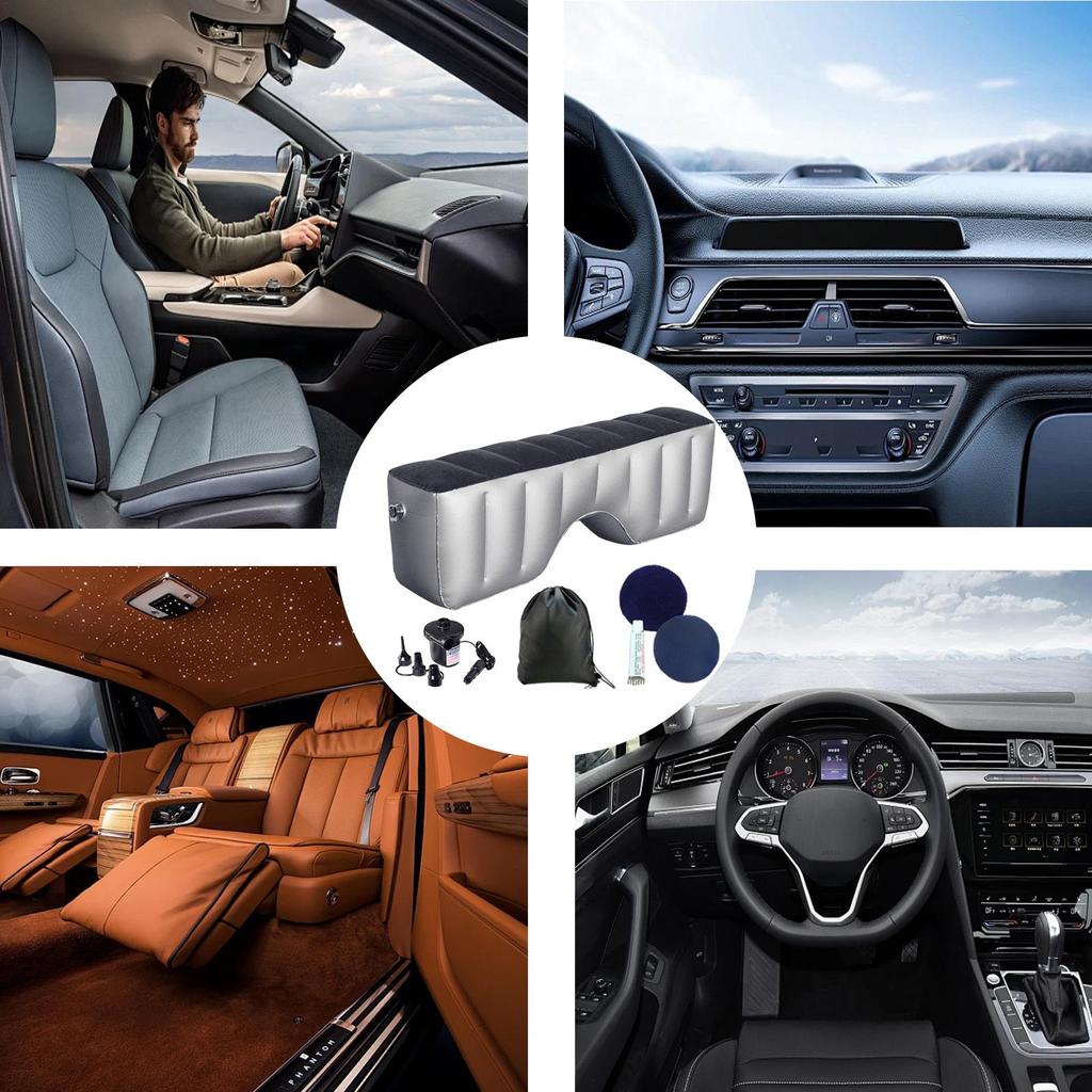 Colchão de Ar Inflável para Banco Traseiro de Carro, Colchonete de Dormir com Bomba de Ar, Almofada de Viagem Portátil para Acampamento, Caminhada, Tour de Carro Próprio ao Ar Livre