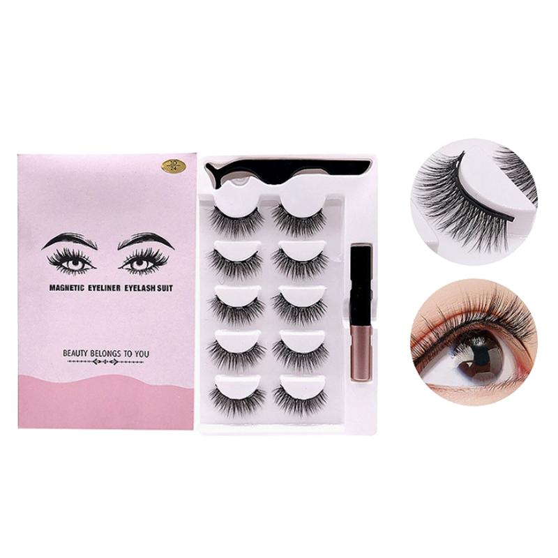 5 Pairs Magnetic Eyelashes Eyeliner Tweezers Set Reusable 3D Natural Curly Mink False Lashes No Glue Needed Easy Apply
