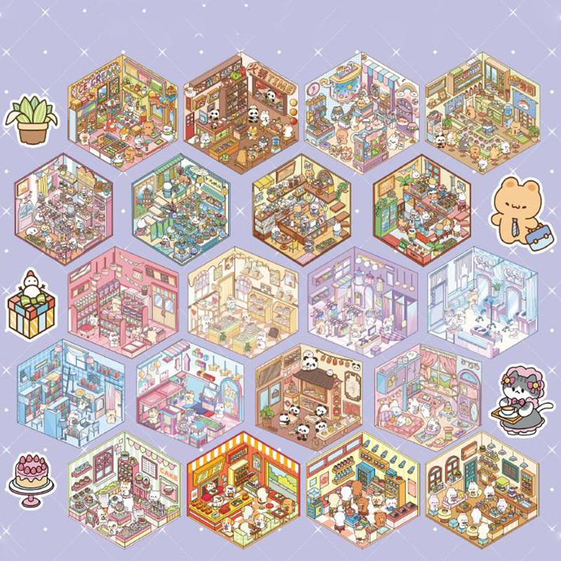 40Pcs 3D Diorama Sticker Book Quiet Book Crafts With Miniature House Scenes 3D Visual Journal Scene Stickers Diy Toy Stickers