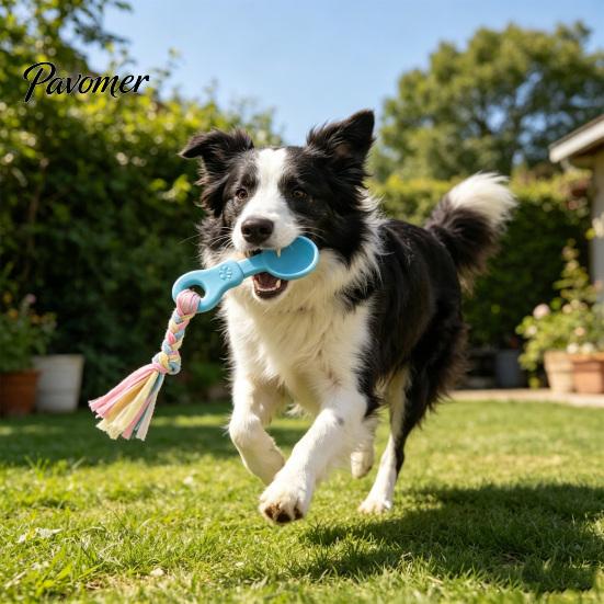 Tough Rubber Pet Toy Dog Molar Chewing with Rope, TPR Spoon Head Durable Woven Heavy Duty Play Knot Training Toy, Macaron Colors Teeth Cleaning