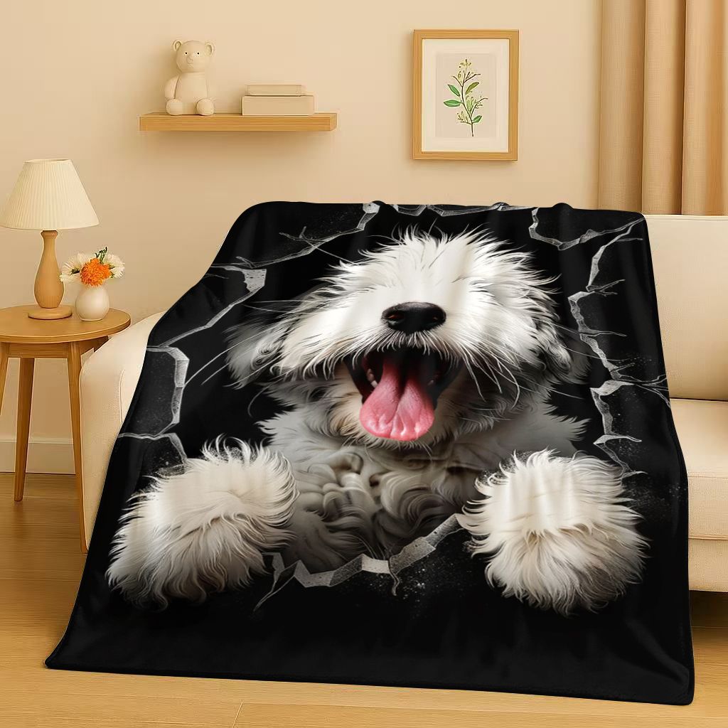 2026 New Breaking Wall 3D Illusion Dog Puppy Flannel Blanket,Ultra Soft Warm Plush Throw for Home Bedroom Bed Sofa Cover Gift