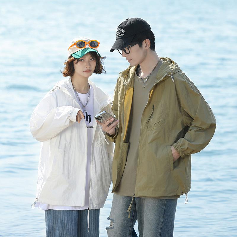 2023 Ultra-Thin UV Protection Breathable Summer Couple s White Cotton Outdoor Clothing Set XL
