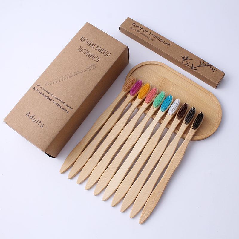 10-Pack Soft Bristle Bamboo Toothbrush Set for Adults - Ideal for Home, Hotel, or B&B, Custom Labeling Available