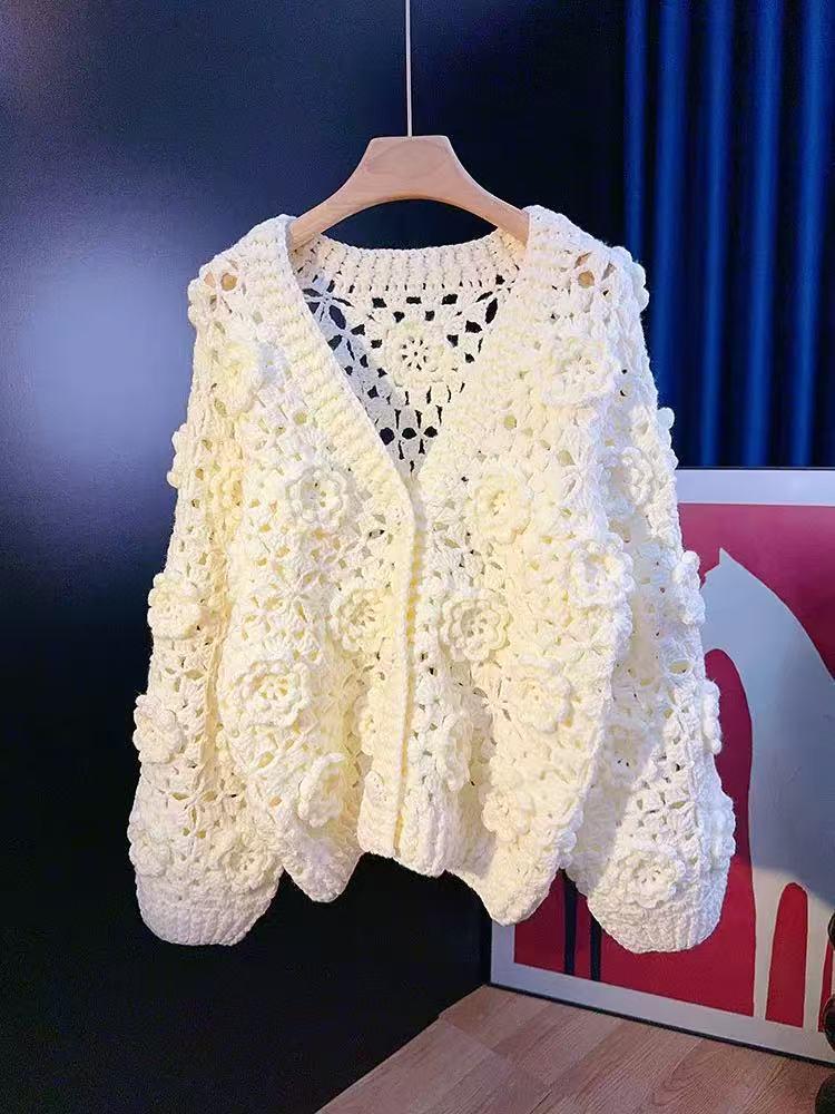 Handmade Crochet Spring Rose Sweater Coat