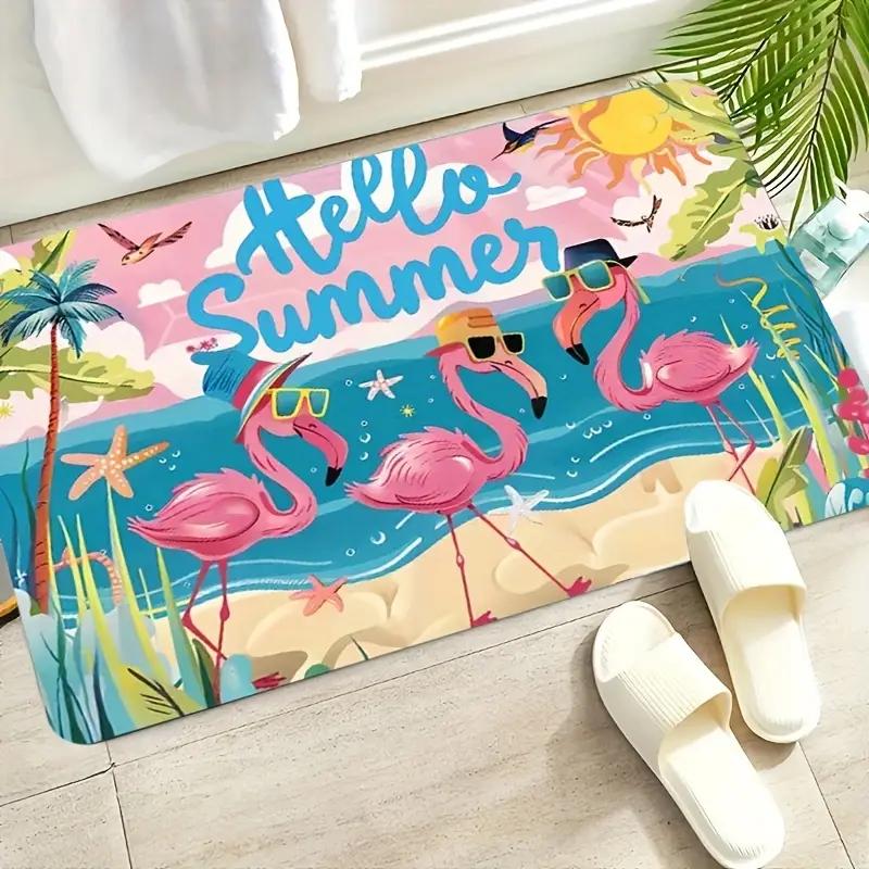 Flamingo Print Welcome Doormat Non-Slip Indoor Outdoor Entrance Mat Carpet for Living Room Bedroom Kitchen Rug
