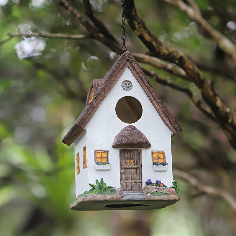 Rustic Hanging Bird House for Outdoor Garden - Handcrafted Wooden Bird Nest with Roof, Weather-Resistant Wild Bird Feeder