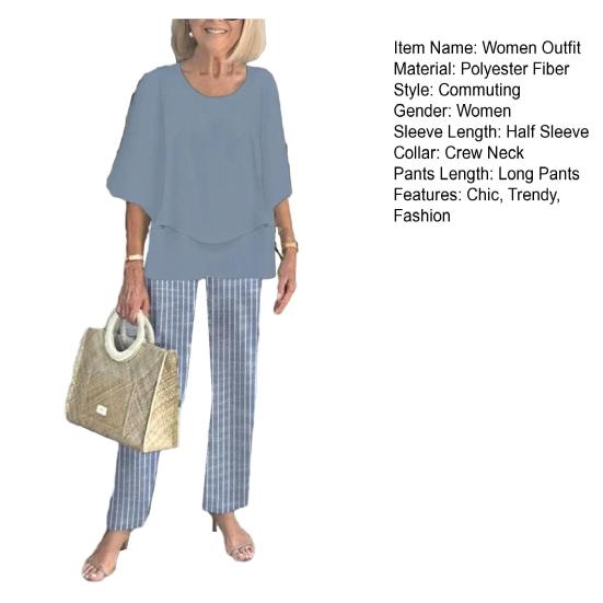 Summer 2 Piece Outfit for Women Half Sleeve Crew Neck Top And Long Pants Travel Vacation Lounge Sets