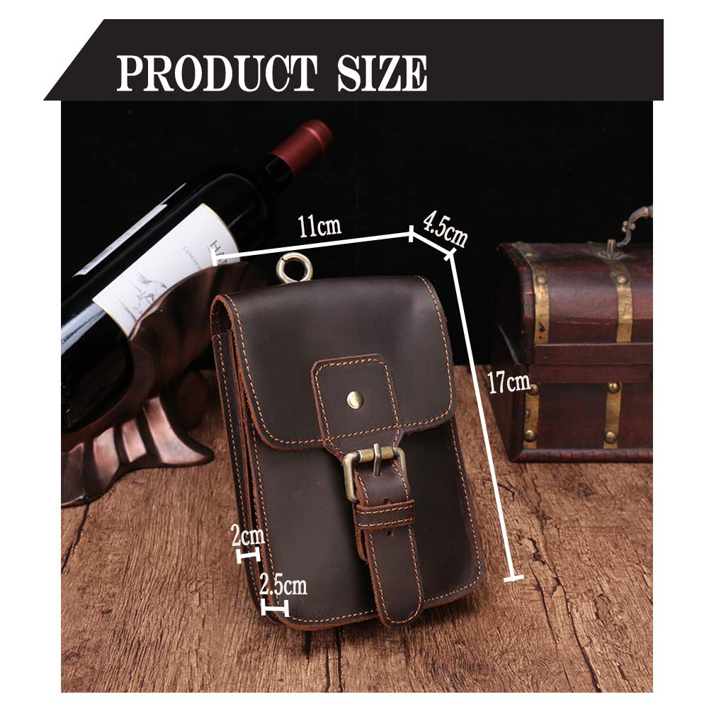Handmade Genuine Leather Waist Belt Smartphone Thick Cowhide Retro Vertical Holds Small Smartphone Carabiner Included Men's Bag, Pouch, Pouch,