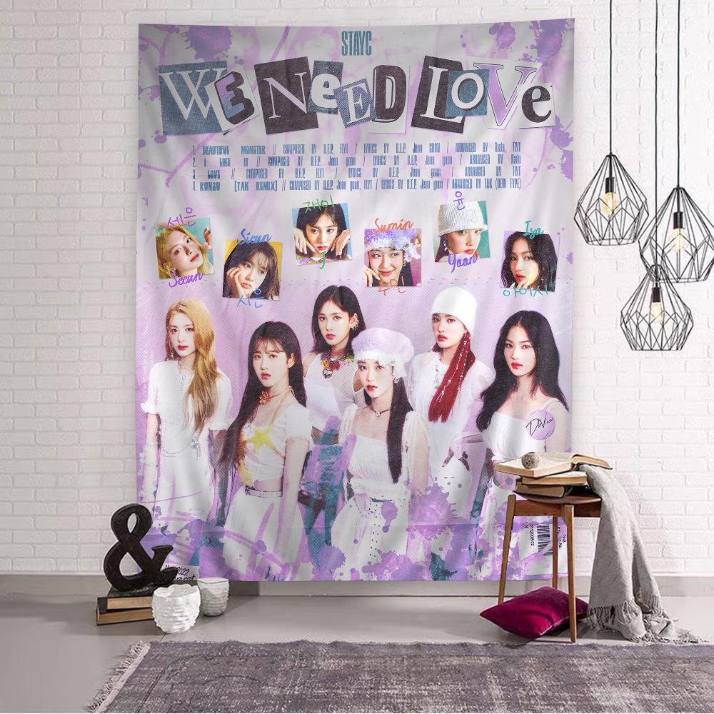 Stayc Korean group DIY Wall Tapestry Hippie Flower Wall Carpets Dorm Decor Wall Art Decor