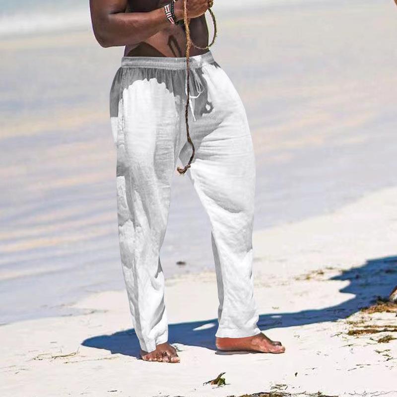 European and American Style Men's Spring Summer Wide-leg Pants Loose Fit Breathable Linen Sports Long Pants Casual Sweatpants