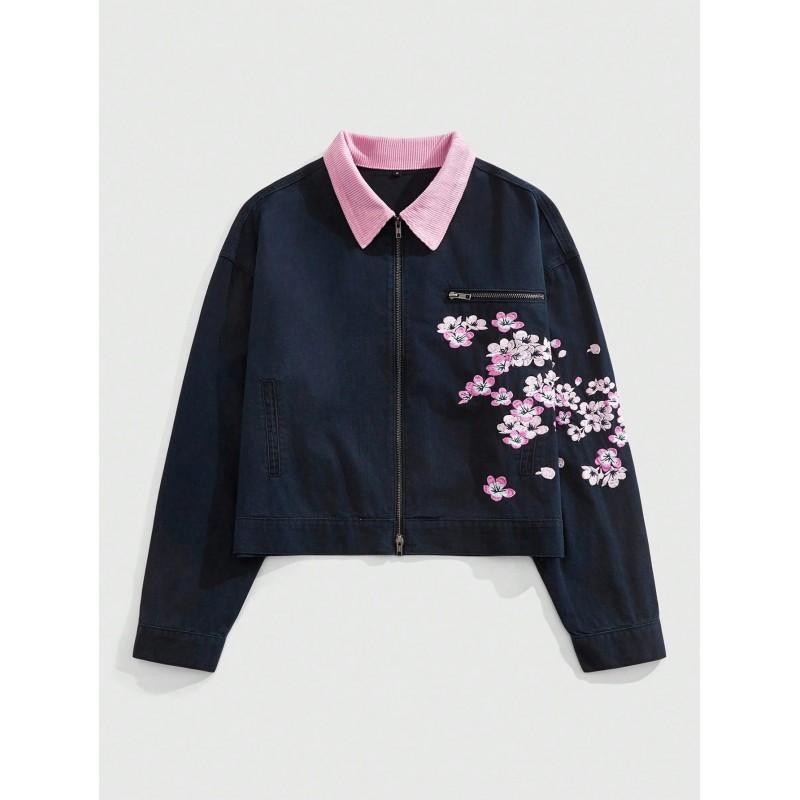 Womens Vintage Denim Jacket With Cherry
